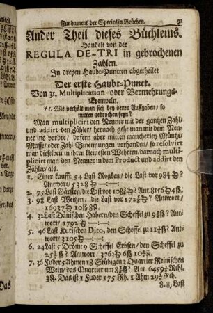 Ander Theil diese Büchleins. Handelt von der Regula De-Tri in gebrochenen Zahlen