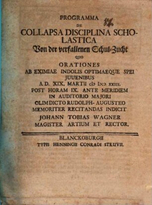 Programma de collapsa disciplina scholastica, von der verfallenen Schul-Zucht