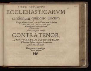 Liber octavus ecclesiasticarum cantionum quinque vocum ... Contra Tenor