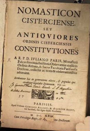 Nomasticon Cisterciense, Sev Antiqviores Ordinis Cisterciensis Constitvtiones