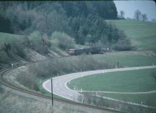 Metlangen Zug N 6618 GD-GP Schienenbus Baureihe 797 Beiwagen Baureihe 997 Telegrafenleitung Pfeifsignal
