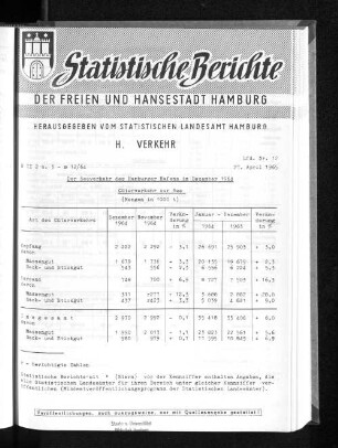 Der Seeverkehr des Hamburger Hafens im Dezember 1964 : Lfd. Nr. 12