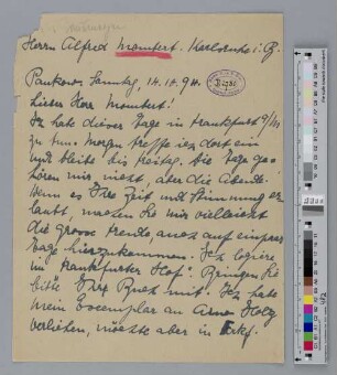 Brief an Alfred Mombert