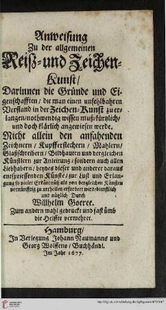 Titelblatt: Anweisung zu der allgemeinen Reiß- und Zeichenkunst
