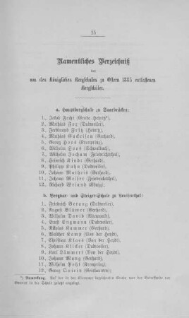 Namentliches Verzeichniß der von den königlichen Bergschulen zu Ostern 1885 entlassenen Bergschüler