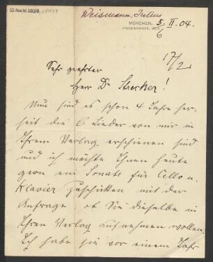 Brief an Ludwig Strecker an B. Schott's Söhne : 05.02.1904