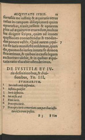 De Iustitiae Et Iuris definitionibus, & divisionibus, Tit. III.