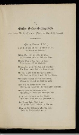 Einige Gelegenheitsgedichte aus dem Nachlasse von Pfarrer Gotthilf Specht