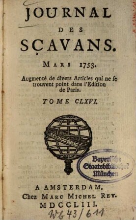 Journal des sçavans. 1753, [2]. Mars - Avril = T. 166