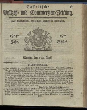 18tes Stueck, Montag den 29ten April 1805