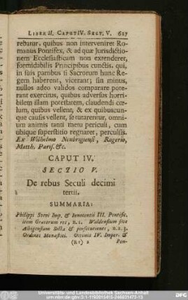 Sectio V. De rebus Seculi decimi tertii.