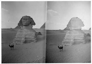 Gizeh (Ägypten). Einheimischer Führer mit Kamel vor der Sphinx