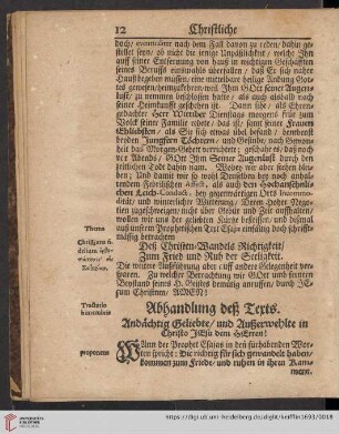 Abhandlung deß Texts. Andächtig Geliebte / und Außerwehlte in Christo JEsu dem HErren!