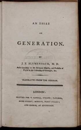 An Essay On Generation : Translated from the German