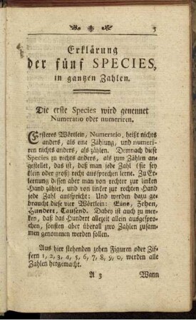 Erklärung der fünf Species, in gantzen Zahlen.