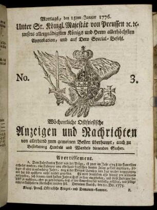 No. 3. Montags, den 15ten Januar 1776.