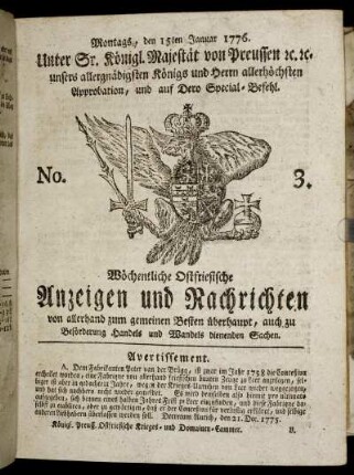No. 3. Montags, den 15ten Januar 1776.