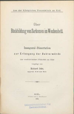 Über Rückbildung von Sarkomen im Wochenbett