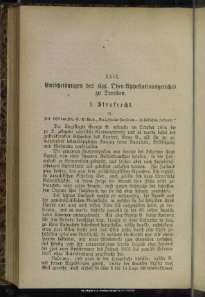 XXVI. Entscheidungen des Kgl. Ober-Appellationsgerichts zu Dresden