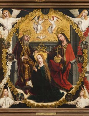 Marienaltar — Drei Darstellungen aus dem Bilderkreis der Rosenkranzandacht — Marienkrönung