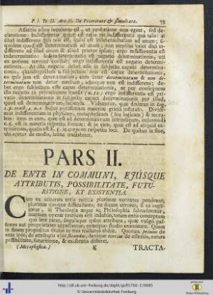 Pars II. Metaphysicae.