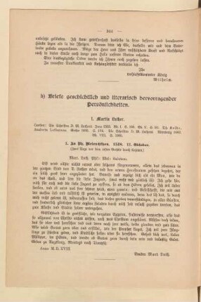 b) Briefe geschichtlich und literarisch hervorragender Persönlichkeiten