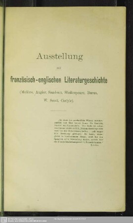 Ausstellung zur französisch-englischen Literaturgeschichte
