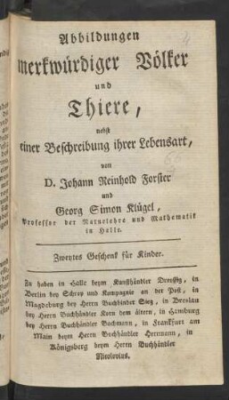Geschenk 2: Abbildungen merkwürdiger Thiere, nebst einer Beschreibung ihrer Lebensart