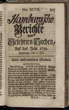 No. XCVII. Hamburg, den 2. Dec. 1732 - No. CV. Hamburg, den 30. Dec. 1732