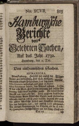No. XCVII. Hamburg, den 2. Dec. 1732 - No. CV. Hamburg, den 30. Dec. 1732