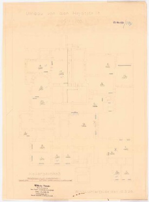 Villa von der Heydt, Berlin-Tiergarten Umbau: Grundriss Kellergeschoss mit Einzeichnung der Heizkörper 1:100