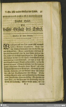 Fünftes Stück. Die wahre Gestalt des Todes