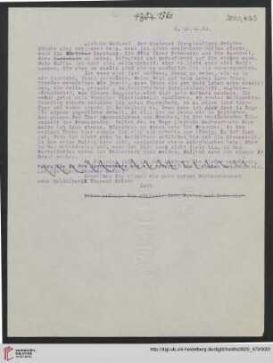 Heid. Hs. 3820,473: Brief von Emil Lask an unbekannte Frau