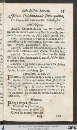 Officium De Venerabili Sacramento.