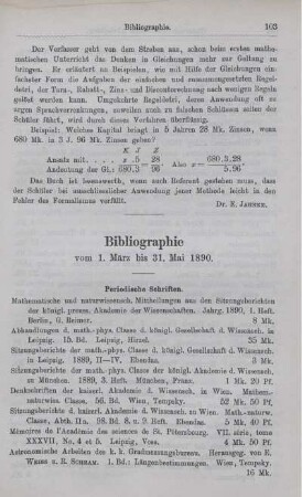 Bibliographie vom 1. März bis 31. Mai 1890.