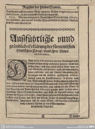Außführliche unnd gründliche Erklärung der fürnembsten Himlischen Circul/ unnd ihrer Linien im Astrolabio.