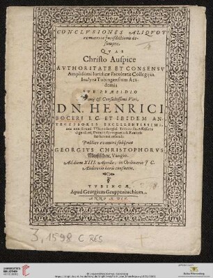Conclvsiones Aliqvot ex materia Jurisdictionis desumptæ