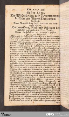 Erster Theil. Die Wiederholung und Verantwortung der Lehre vom Wahren Christenthum.