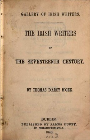 Gallery of Irish writers : The Irish writers of the seventeenth century