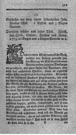Geschichte der drey letzten Lebensjahre Jesu. T.5.6.