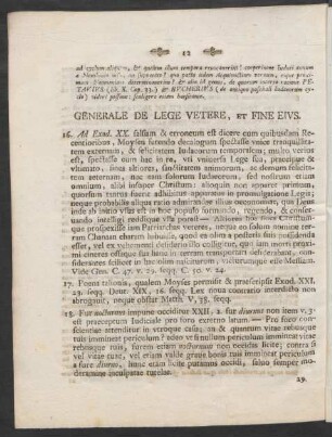 Generale De Lege Vetere, Et Fine Eius