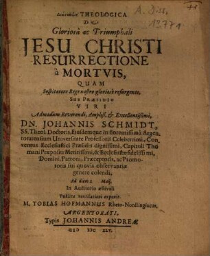 De gloriosa ac triumphali Iesu Christi resurrectione a mortuis : dissertatio