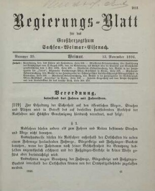 119. Verordnung, betreffend das Fahren mit Fahrrädern