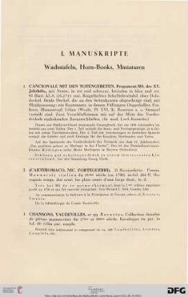 I. Manuskripte (Nr. 1-39)