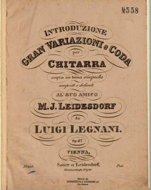 Introduzione, gran variazione e coda : per chitarra ; sopra un tema originale ; op. 27