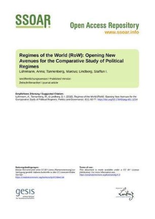 Regimes of the World (RoW): Opening New Avenues for the Comparative Study of Political Regimes