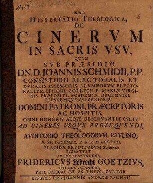 Diss. theol. de cinerum in sacris usu