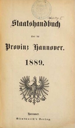 Staats-Handbuch über die Provinz Hannover. 1889