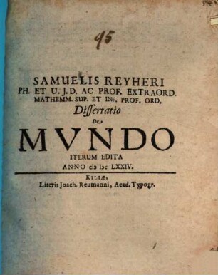 Samuelis Reyheri diss. de mundo