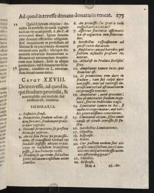 275-287, Caput XXVIII. De interesse, ad quod is, qui feudum promisit, & non tradidit...